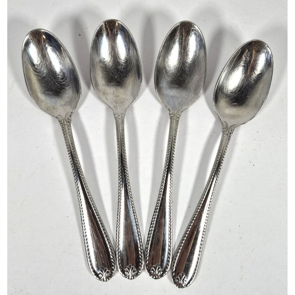 Lenox Set of 4 TUDOR BEAD Augusta Stainless 18/10 Rope Edge Soup Spoons Flatware